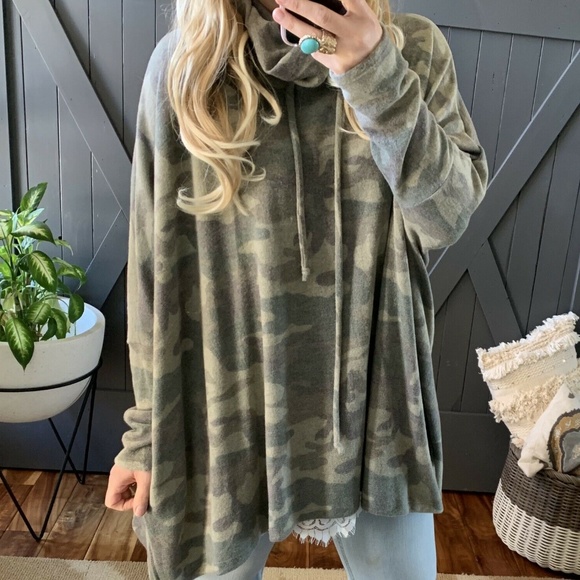 LAST TWO! New Camo Cowl Neck Sweater Tunic Blouse - Picture 2 of 6